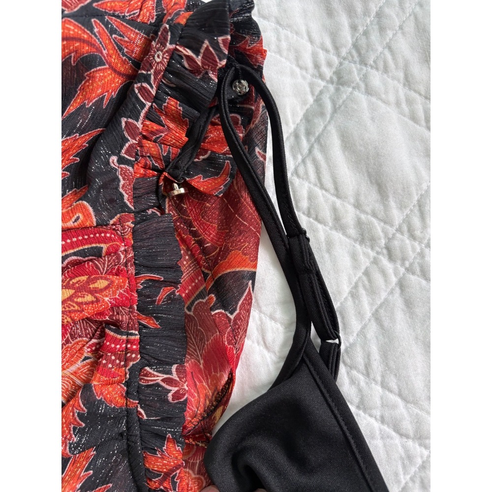 Julia Jordan Dress Metallic Floral Paisley Ruffle Neck Midi Black Orange Size 12 - Picture 10 of 11